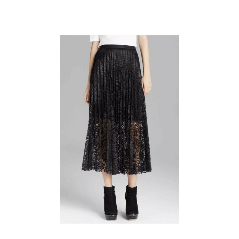 Free People‎ Women’s Pretty Pleats Maxi Black Lace Skirt  SZ 6